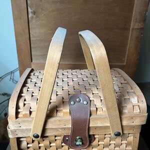 Woven Basket with Leather Strap